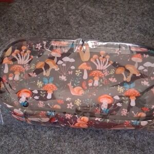 Mushroom Print Pencil Case Pouch in Gray and Orange